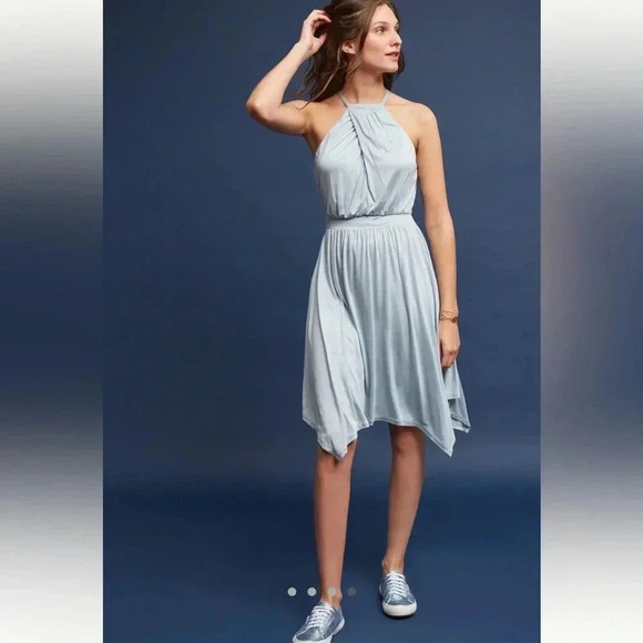 Anthropologie moulinette soeurs Rochelle halter dress medium sky blue jersey - Picture 5 of 17